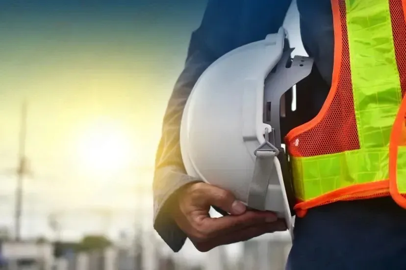 Man carrying a hard hat